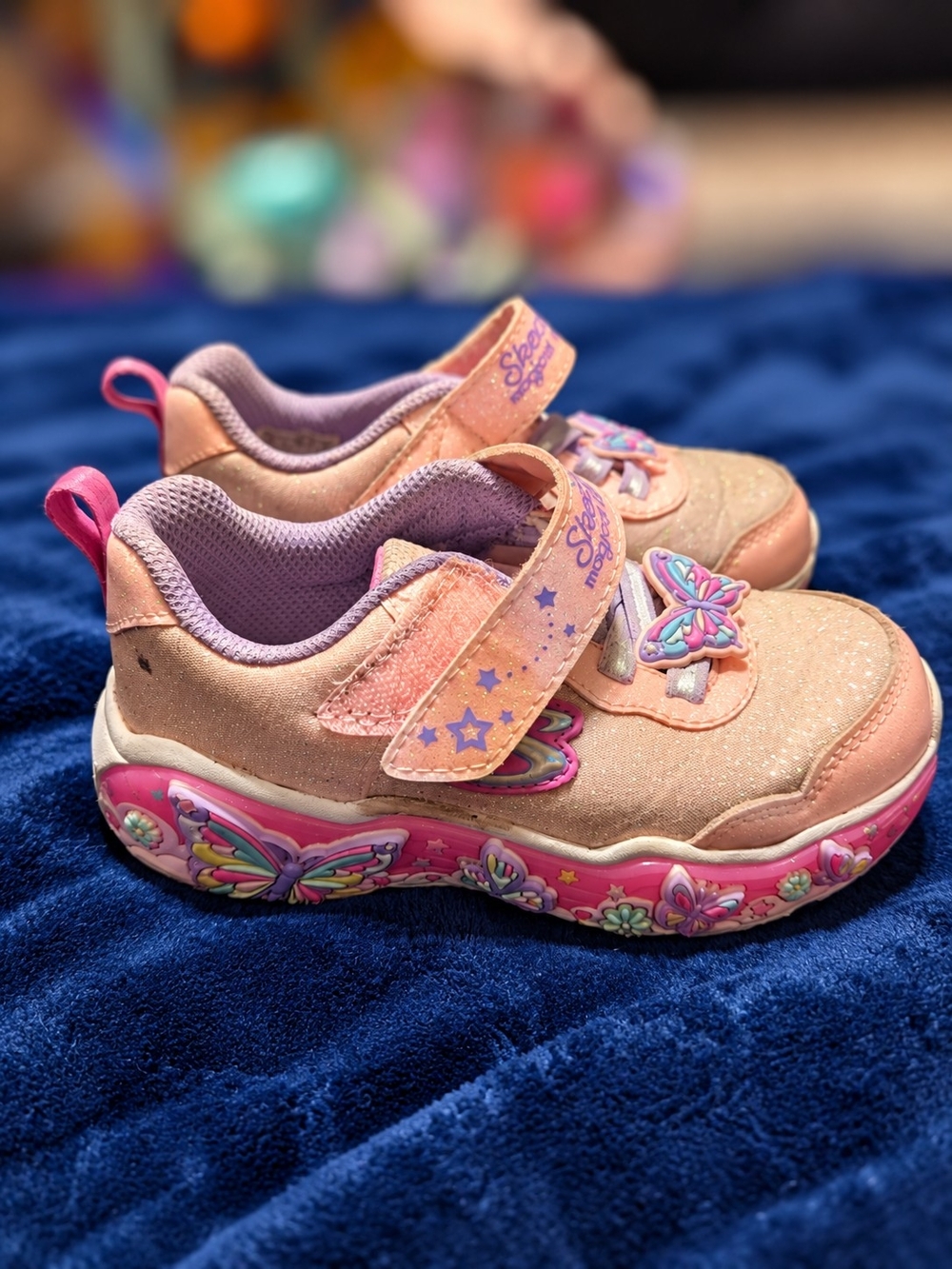 Skechers Girls Pink and Lavender Butterfly Light-Up Sneakers